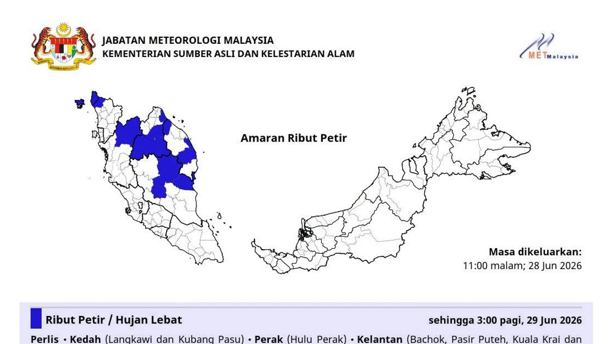 MetMalaysia Warns of Severe Weather Across Six States Until Early Morning