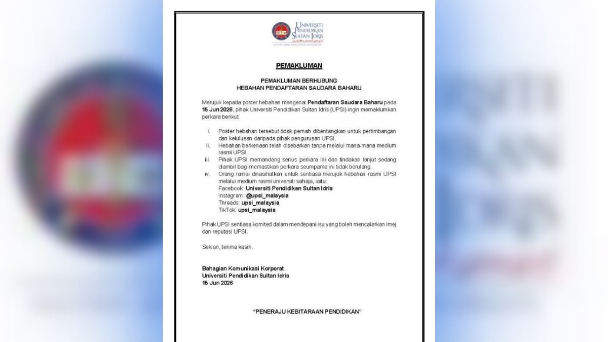 UPSI Disavows Viral 'Pendaftaran Saudara Baharu' Poster, Denies Official Involvement