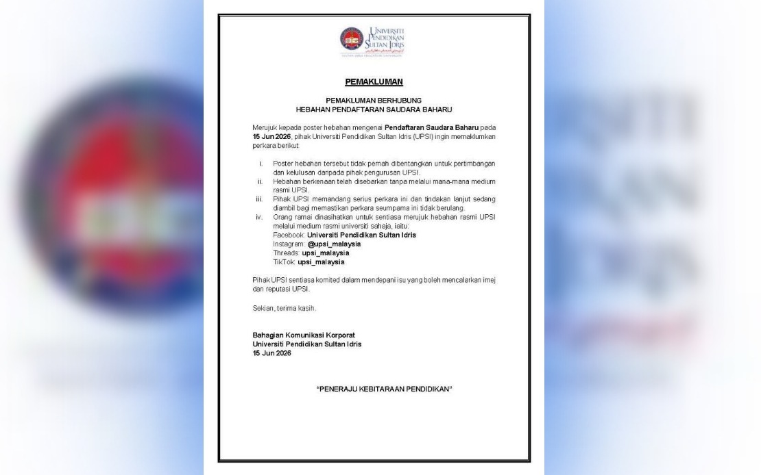 UPSI Disavows Viral 'Pendaftaran Saudara Baharu' Poster, Denies Official Involvement