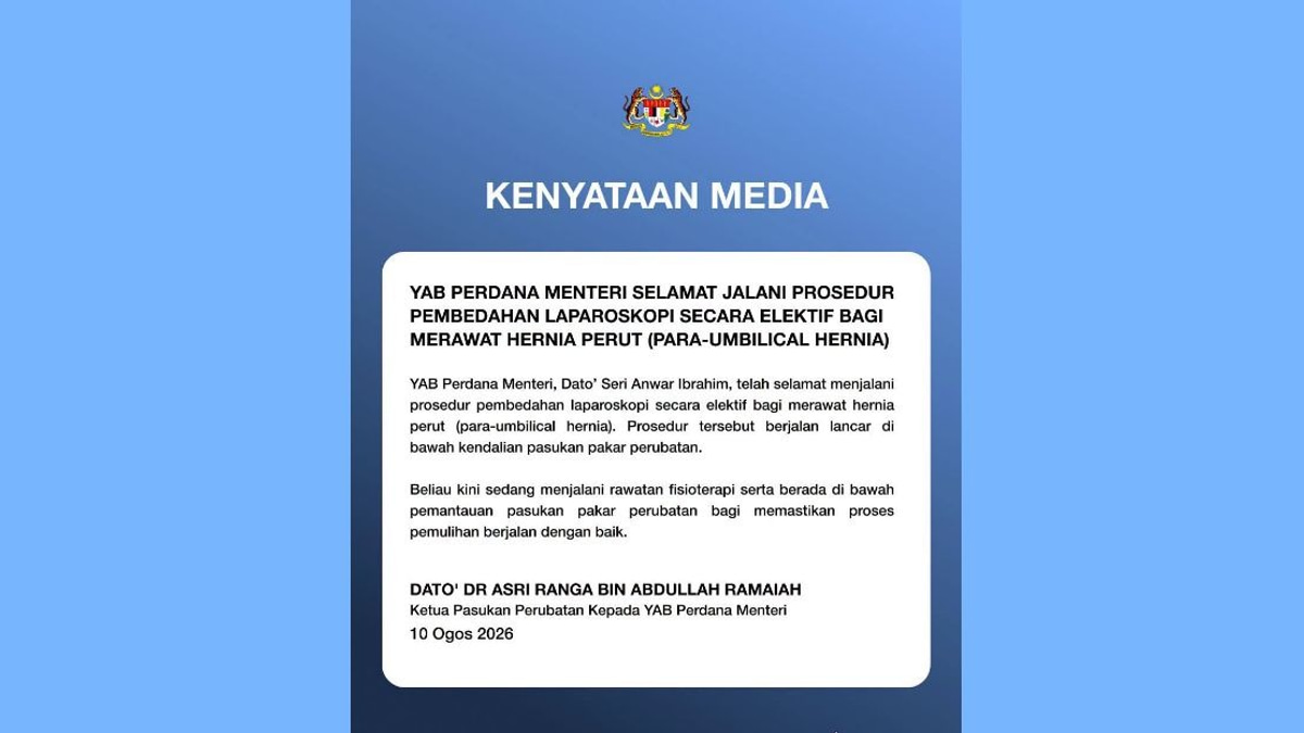 Prime Minister Anwar Ibrahim Successfully Undergoes Abdominal Hernia Surgery