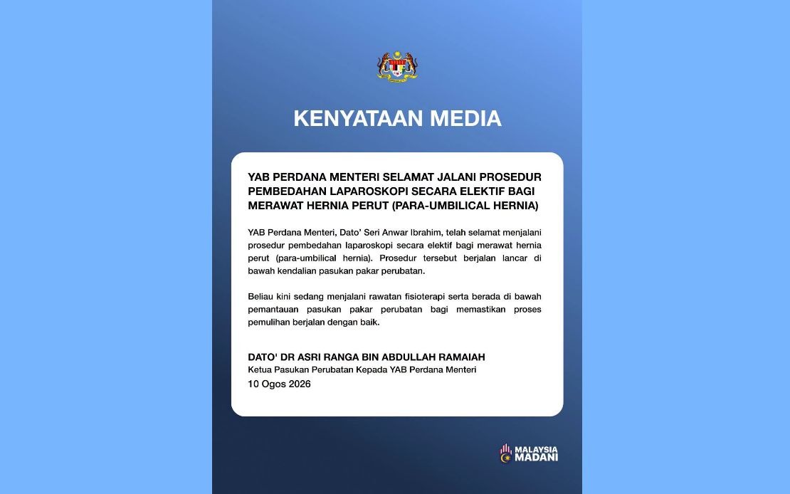 Prime Minister Anwar Ibrahim Successfully Undergoes Abdominal Hernia Surgery