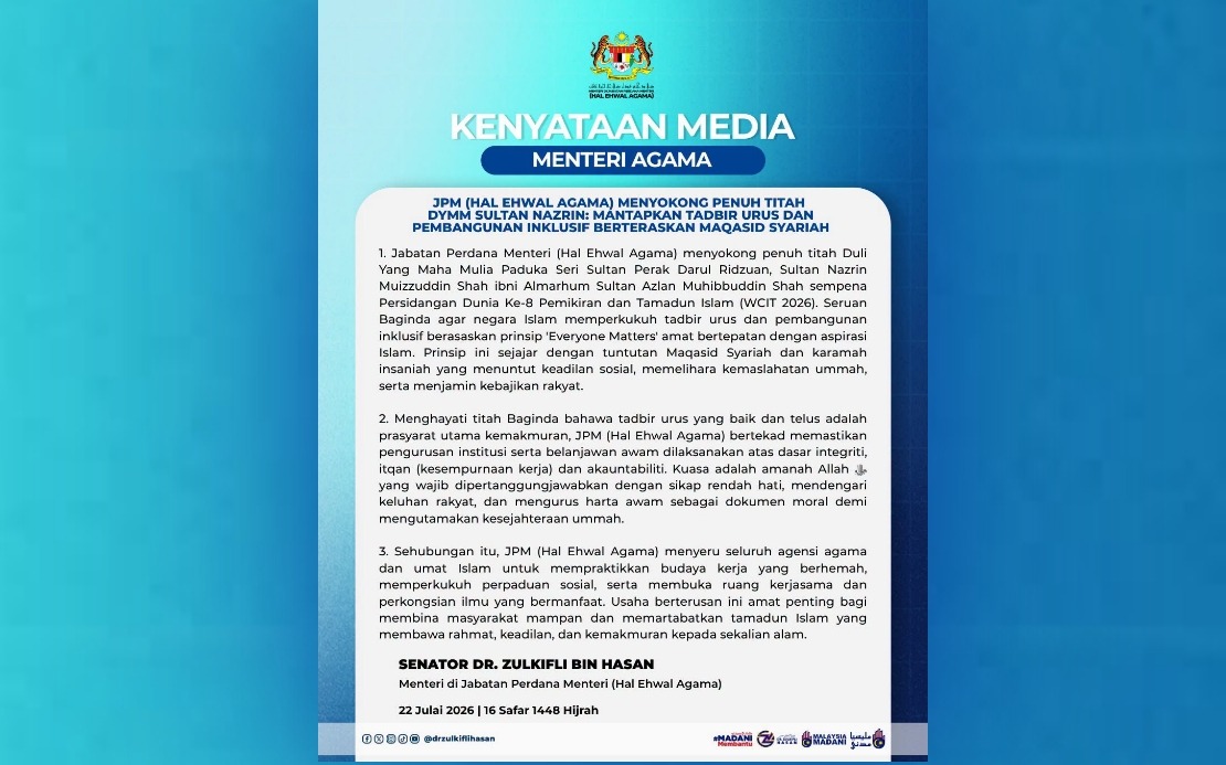 Malaysia's Religious Governance To Embody Sultan Nazrin's 'Everyone Matters' Vision